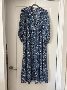 Max Studio Blue Floral Button-Front Maxi Dress
